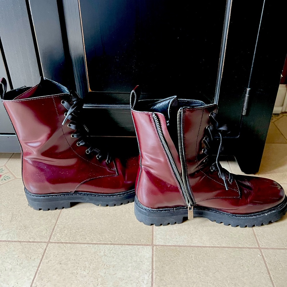Burgundy combat leather boots. Thursday Boot Co. 1yr old & excellent condition!